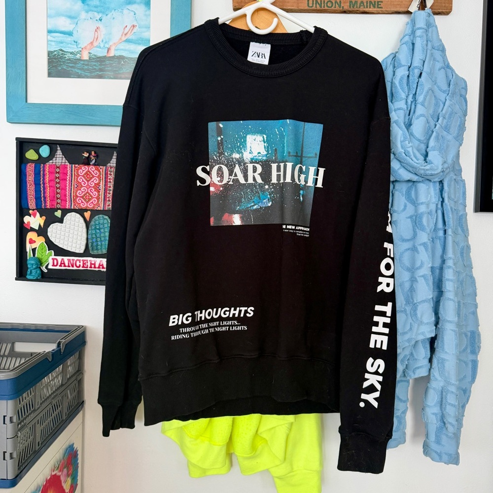 Zara heavyweight cotton crewneck sweatshirt with "Soar High" graphic #skater